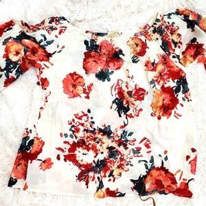 NWT hand stitched off the shoulders blouse cream floral